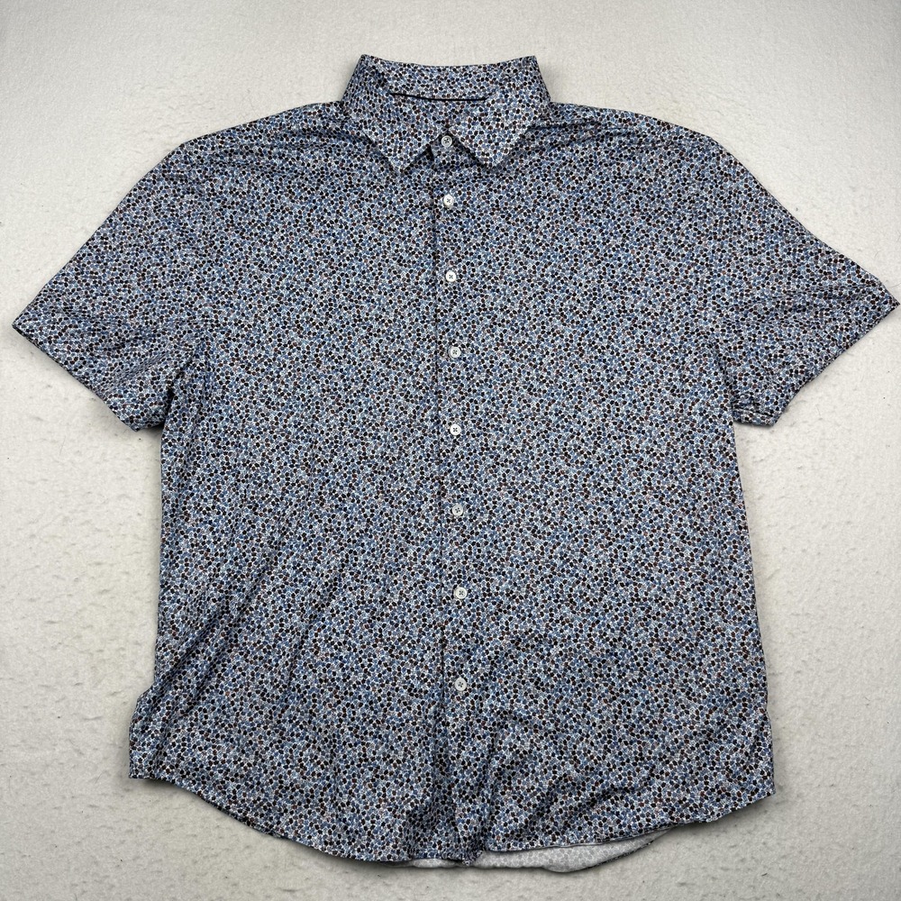 Bugatchi Shirt Mens 3XL Blue Floral OoohCotton Tech Short Sleeve Button Up
